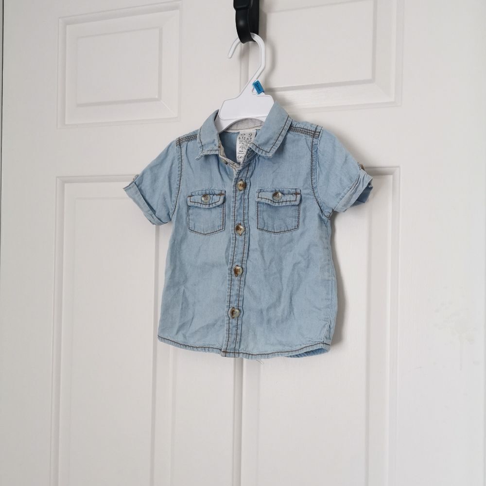 5/$10 George Denim Button down shirt size 6-12 m